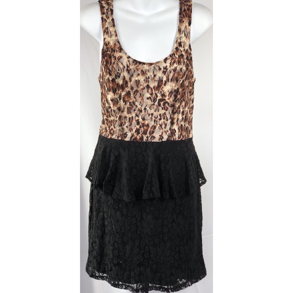 Vintage Tank Dress L Jrs Leopard Lace Scoop neck/back Y2K 90s Coquette Grunge